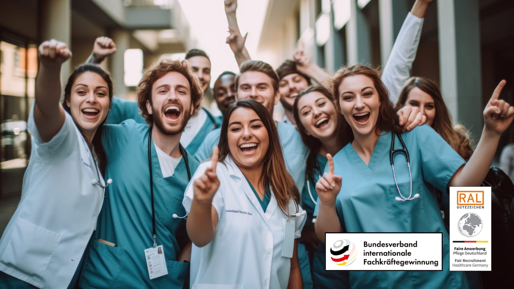International nurses celebrating — fair recruitment certified by RAL Gütezeichen and BVIF